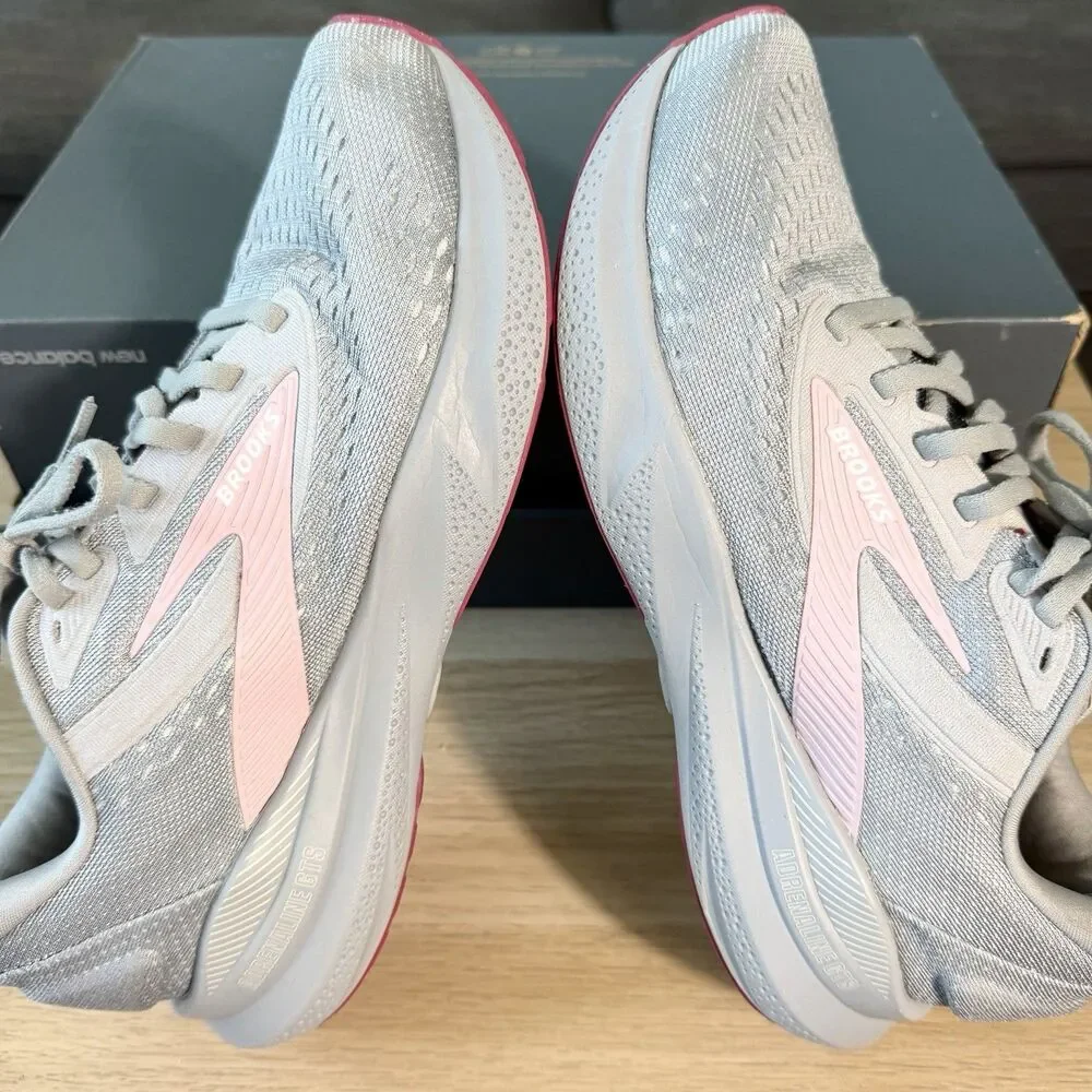 Brooks Adrenaline GTS 24 Grey Pink Road Running Shoes Women's Size 8.5 D Wide